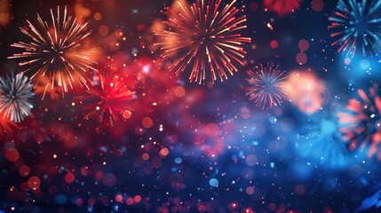 Vivid explosion of colorful fireworks lighting up the night sky, creating a festive and celebratory atmosphere.