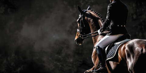 Naklejka premium elegant dressage horse and rider in black attire