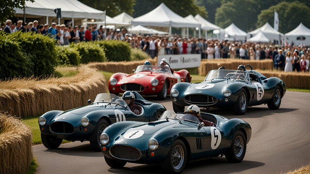Fototapeta  Capture the classic cars and vintage fashion at the Goodwood Festival of Speed, with roaring engines, hill climbs, and nostalgic automotive displays