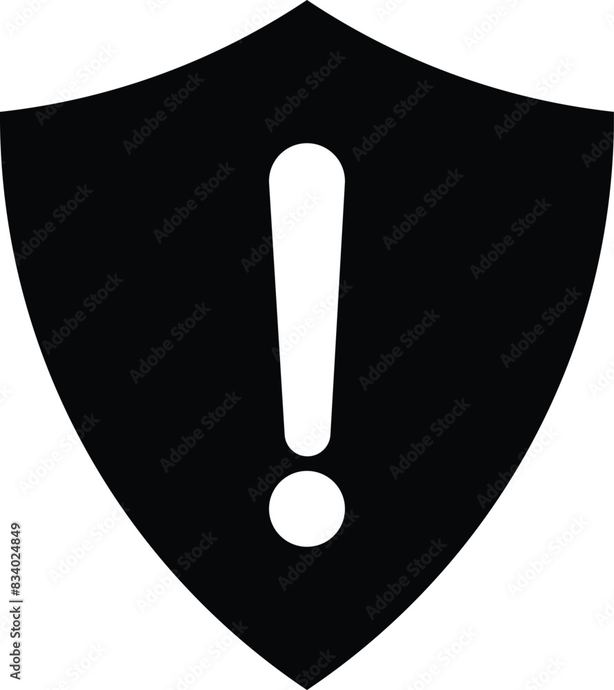 Poster shield warning icon isolated on white background . shield with exclamation mark . security alert ico