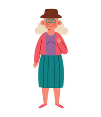 a full length portrait of an older woman