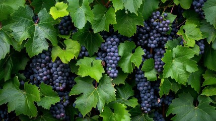 Lush vibrant green leaves cover the sprawling vineyard giving way to s of juicy purple gs.