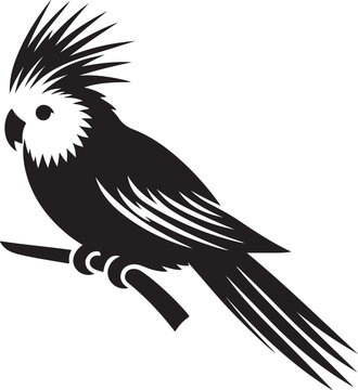 black and white cockatoo perched on branch clip art preview