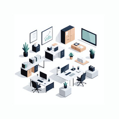 Minimal office business flat illustrations concept white background