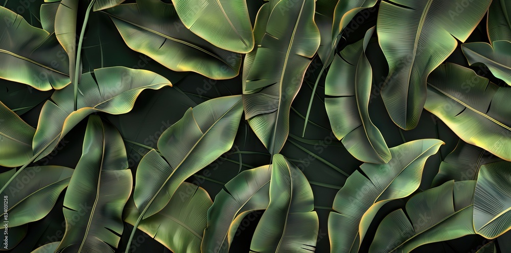 Wall mural tropical banana leaf texture in garden, abstract green leaf, large palm foliage nature dark green wa - Wall murals