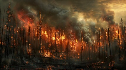 Fototapeta premium Forest Engulfed in Fire and Smoke