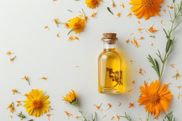 bottle of safflower oil on plain white background from Generative AI 