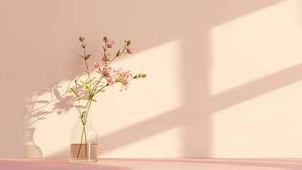 flowers in a vase in the corner over wall background
