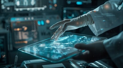 Surgeon Using Tablet in Control Room