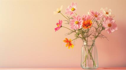 flowers in vase over light pink color background