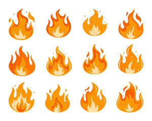 Fire sign set. Fire flame icon collection isolated on white background. Vector illustration