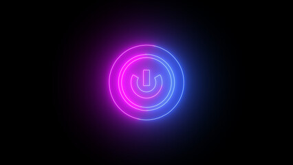 Neon On-off power buttons icon . Neon light power button turning on and off. neon Power Button icon on the black background.