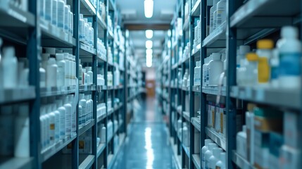 Busy Pharmacy Aisle Filled With Bottles