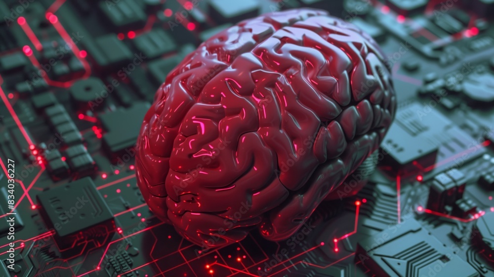 Poster computer circuit board with brain