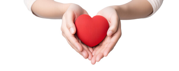 A red heart in his hands, a symbol of love. png image