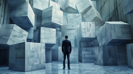 Businessman Standing Among Cubes