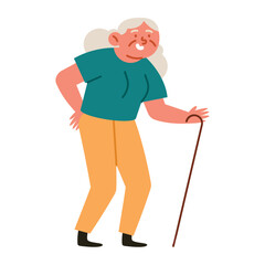 elderly woman with a walking stick
