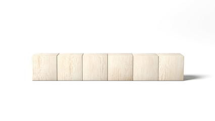 Six wooden blocks isolated on white background. 3d illustration.