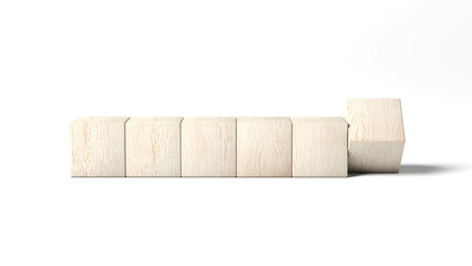Six wooden blocks isolated on white background. 3d illustration.