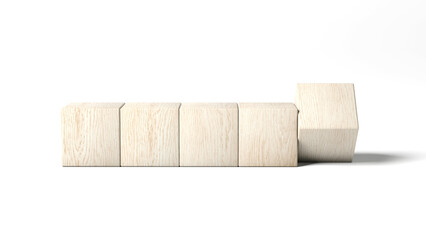 Five wooden blocks isolated on white background. 3d illustration.
