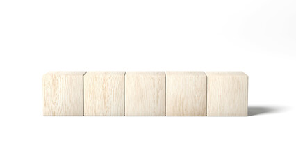 Five wooden blocks isolated on white background. 3d illustration.