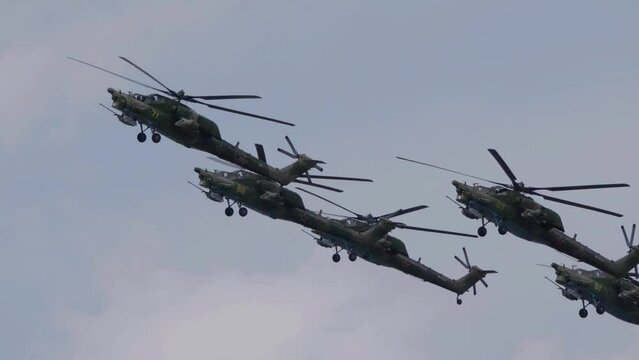 attack helicopters Mil Mi-28, STRIZHI Aerobatic Team 30TH Anniversary Event.