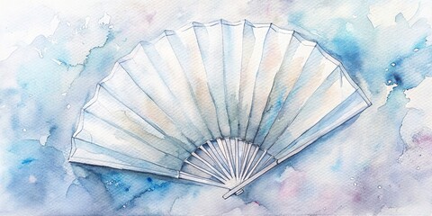 Mockup of a white folding hand fan set apart against a white background watercolor , mockup, white, folding hand fan, set apart, background, watercolor, white background, isolated, accessory