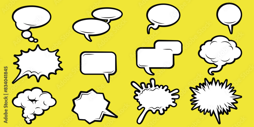 Poster comic cloud set. varieties of bubble cues for different types of text.