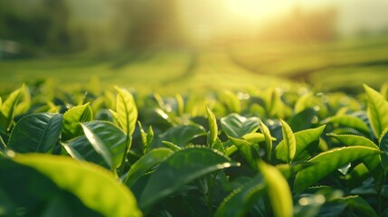 Green Tea Plantation at Sunrise