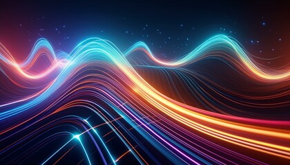 data connection transfer colorful neon color shiny lines energy motion speed digital modern abstract on dark background