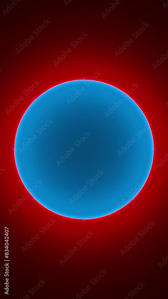 Poster circle with inner blue and outer red light split into pieces and inverts . 3d render of neon illumin