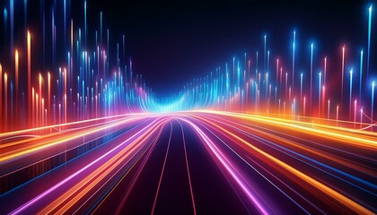 Obraz premium data connection transfer colorful neon color shiny lines energy motion speed digital modern abstract on dark background