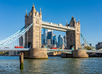 Obraz premium Tower bridge over Thames river with City of London at background, UK