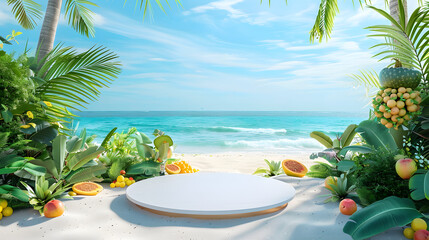 Obraz premium Tropical podium with sea background for presentation product