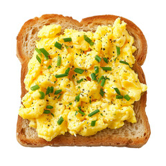 Scrambled Eggs on Toast with Chives and Pepper isolated on transparent or white background, png