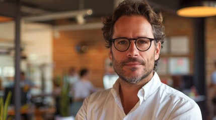 Fototapeta premium Man Wearing Glasses in White Shirt
