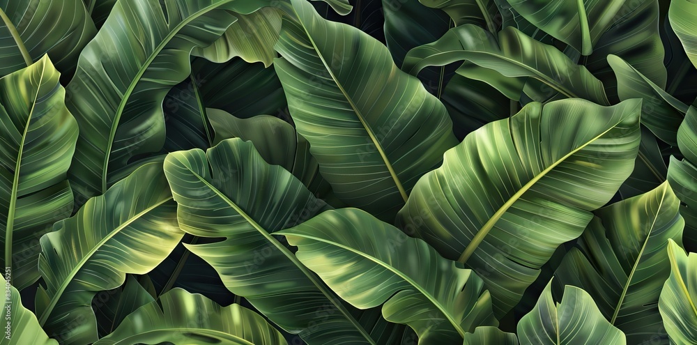 Wall mural abstract green leaf texture, nature background, tropical leaf. AI generated illustration - Wall murals