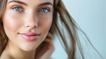 Obraz premium A woman with long brown hair posing for a picture, AI