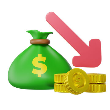 Earning decrease icon. 3d illustration