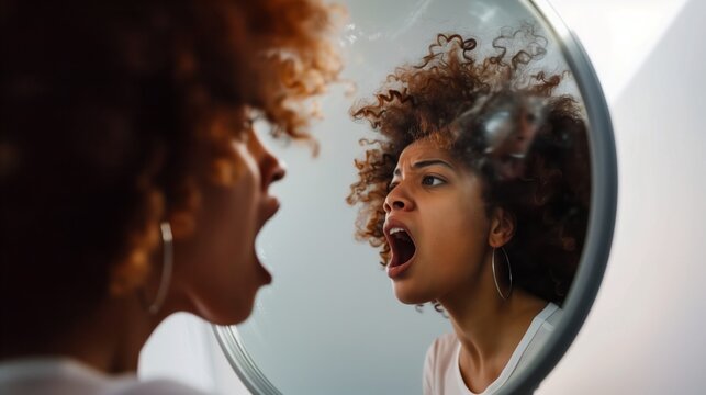 Woman Shouting at Mirror