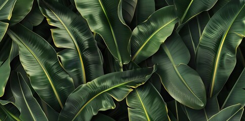 Close up tropical Green leaves texture and abstract wallpaper, Nature concept., dark tone. AI generated illustration