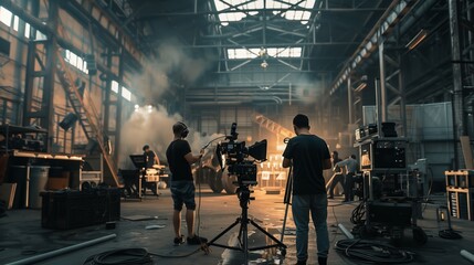 Men Filming in Factory