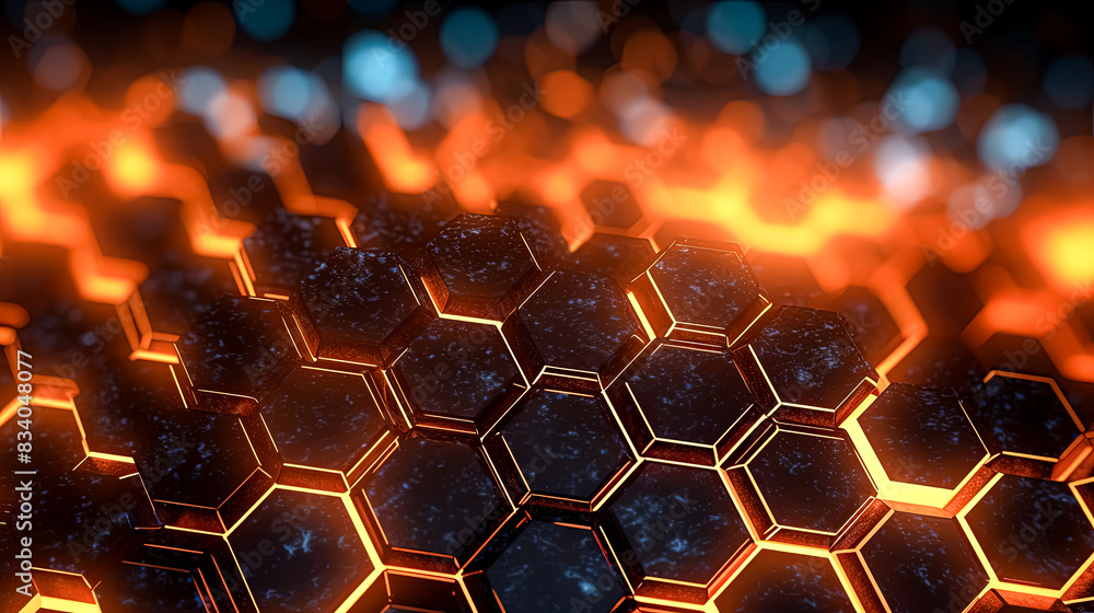Poster a close up of a black and orange hexagonal pattern