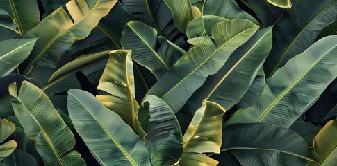 Close up tropical Green leaves texture and abstract wallpaper, Nature concept., dark tone. AI generated illustration