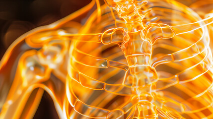 Detailed X-Ray Illustration Of Ribcage And Spine In Orange Glow