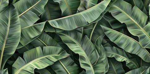 Close up tropical Green leaves texture and abstract wallpaper, Nature concept., dark tone. AI generated illustration