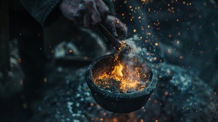 Person Holding Pot Over Fire - Powered by Adobe
