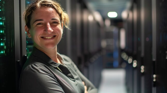 Female Technician Standing Among Servers