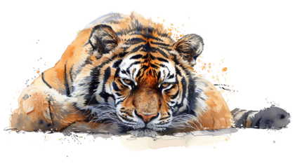 watercolor of a tiger laying down