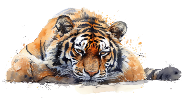 watercolor of a tiger laying down
